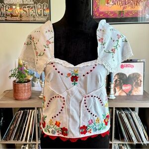 Red Floral Embroidered Blouse